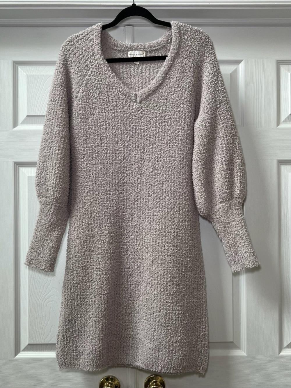 Emma & Posh Beige Fuzzy Long Sleeve V-Neck Sweater Dress, Size XL